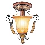 Livex Lighting 8578-63 Villa Verona 1 Light Verona Bronze Finish Flush Mount with Aged Gold Leaf Accents and Rustic Art Glass