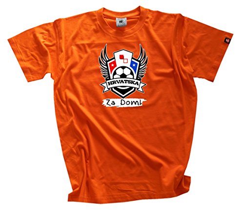 Shirtzshop Herren EM Football Collection 2016 Fussball-Kroatien Hrvatska T-Shirt, Orange, XXL