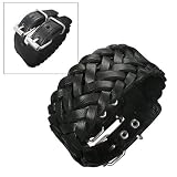 Quality Black Leather Braided Bracelet with Double Buckles