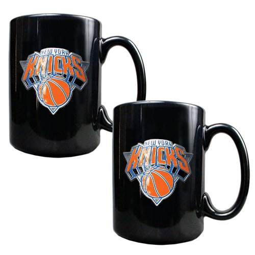 New York Knicks NBA 2pc Black Ceramic Mug Set - Primary Logo