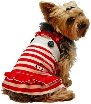 Red and White Striped Sailor Dress, Large by QPet Supplies