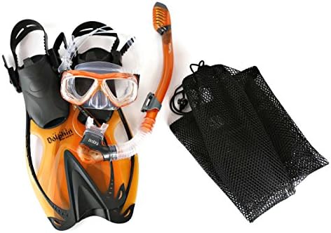 Junior Snorkeling Scuba Diving Mask DRY Snorkel Fins Set for Kids-Orange-LGXLG