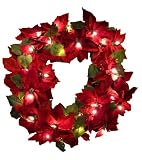 GKI Bethlehem Lighting Red Velvet Poinsettia 30-Inch Christmas Wreath with 35 Clear Mini
