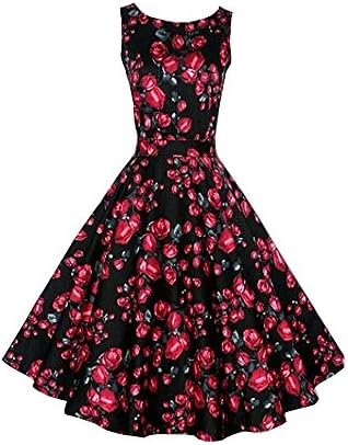 SoxontheW® Vintage 1950s Floral Spring Garden Party Evening Cocktail Dress, Red Rose, XL