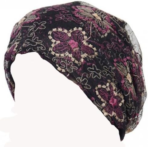 Elaineaccessories Delicate Embroidery Lace Floral Slouchy Beanie Hat Circle Scarf Skull Cap (rose)