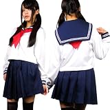 清純派☆Newスカーフセーラー服 (長袖レッド・大きいサイ5L) 派