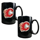 NHL Calgary Flames Two Piece Black Ceramic Mug Set - Primary Logo