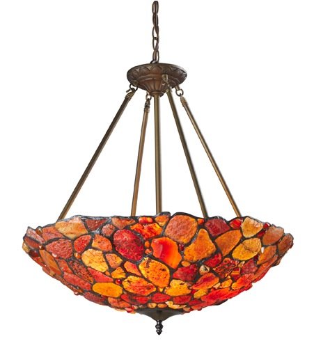 Landmark Lighting 70006-4 Carelian 4 Light Ceiling Pendant in Tiffany Bronze with Carnelian Stone glass