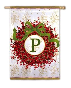 Monogram Holiday Wreath Regular Size Flag P