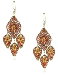 Miguel Ases Burnt Orange Lotus Petal 3-Drop Earrings