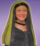 Totally Ghoul - Halloween Neon Green and Black Color Streaked Witch Wig