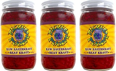 Organic Raw Sauerkraut, "Beat Kraut" Variety, 16 Oz Glass Jar, 3-pack