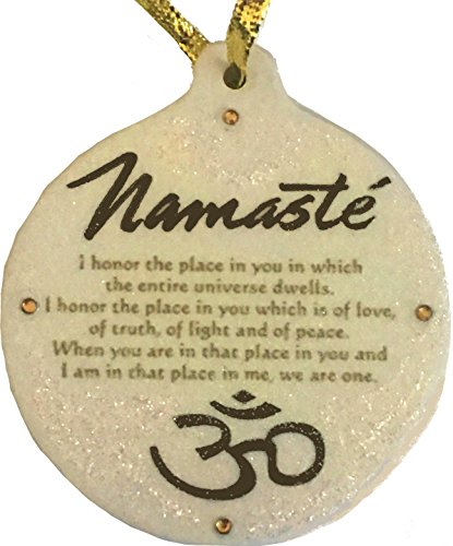 Namaste Yoga Golden Blessing Porcelain Ornament Rhinestone Crystal Brown Gold