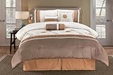 IMAGE OF 7 Pieces Beige, Brown and Light Gold Embroidery Sterling Rose Comforter Set Bed-in-a-bag King Size Bedding