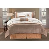 7 Pieces Beige, Brown and Light Gold Embroidery Sterling Rose Comforter Set Bed-in-a-bag King Size Bedding