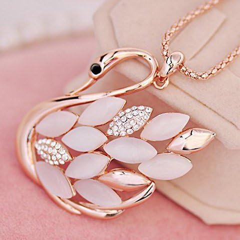 Holiday Gift for Her: Swan Opal Long Fashion Crystal Sweater Necklace by Inspiring Jewelry