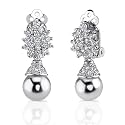 Gracious Elegance: Sterling Silver Art Deco Inspired Bridal Style Drop Earrings with Faux White Pearls and CZ Diamonds
