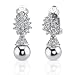 Gracious Elegance: Sterling Silver Art Deco Inspired Bridal Style Drop Earrings with Faux White Pearls and CZ Diamonds