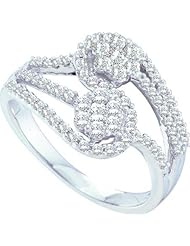 0.74 Carat (ctw) 14K White Gold Round Cut White Diamond Ladies Spilt Shank Cluster Flower Right Hand Ring 3/4 CT