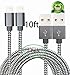 Abloom Nylon Braided USB Lightning Charging Cable, 10 Feet (2 Pieces) - Grey and Silver
