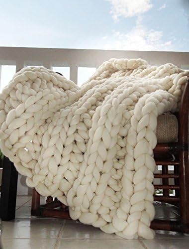 Chunky Merino Throw Blanket, Merino Hand Spun, Hand Knit by Colorways