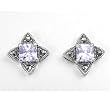 Sterling Silver Marcasite Earrings with Lavender Color Stone - Earring Height: 15mm