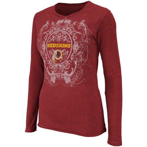 NFL Women's Washington Redskins Coin Toss Long Sleeve Crew Neck Overrdyed Tee (Dark Garnet Heather, Large)