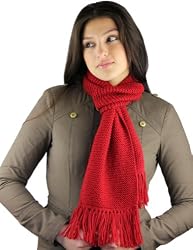Handmade Artisan Winter Scarf - Pure Alpaca Natural Fiber - Cheerful Red (Knitted 100% by hand/women/men)