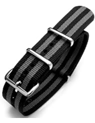 22mm G10 Nato James Bond Heavy Nylon Strap Polished Buckle - NYJ Double Black & Grey