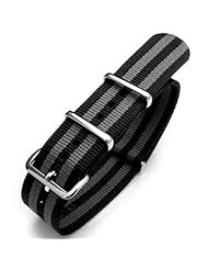 20mm G10 Nato James Bond Nylon Watch Strap Polished Buckle - Black & Grey Strips