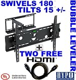 HypoTheory US7240 Mount 32-64Articulating FULL MOTION TILT/SWIVEL Universal Wall Mount w/ Two FREE HDMI Cables & bubble leveler