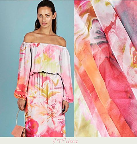 100% Pure Silk Chiffon Fabrics with Floral Pattern Craft Fabric By The Yard