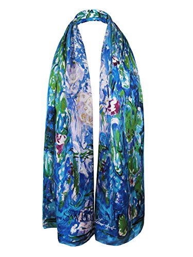 Swhiteme Luxurious 100% Silk Charmeuse Long Scarf - Claude Monet's 