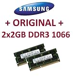 Produkt-Bild: Dual Channel Kit: 2 x 2 GB = 4GB 204 pin DDR3-1066 SODIMM (1066Mhz, PC3-8500, CL7) 128Mx8x16 double side, 2 x M471B5673EH1-CF8, f&uuml;r DDR3-NOTEBOOKs, MacBook, MacBook Pro, iMac, mac mini (2009 Versionen)