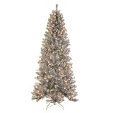 7' Pre-Lit Silver Tinsel Artificial Christmas Tree - Clear Frosted Lights