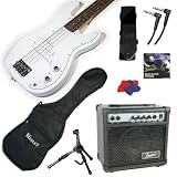 PROFESSIONALLY SET-UP - OLYMPIC WHITE ELECTRIC BASS GUITAR AMPLIFER STARTER PACKAGE