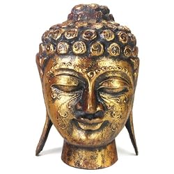 Antique Gold Finish Wood Buddha Head Statue