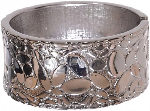 Contemporary Oval Bean Shape Pressed Curve Design Silver Plated Forearm Bangle Bracelet