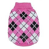 PanDaDa Small Pet Dog Plaid Style Sweater Knitwear Coat Apparel Dark Pink Small