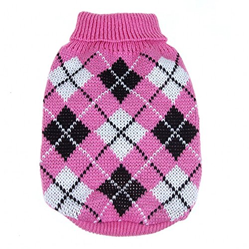 PanDaDa Small Pet Dog Plaid Style Sweater Knitwear Coat Apparel Dark Pink Small