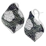 Green Enamel with CZ Sterling Silver Earrings