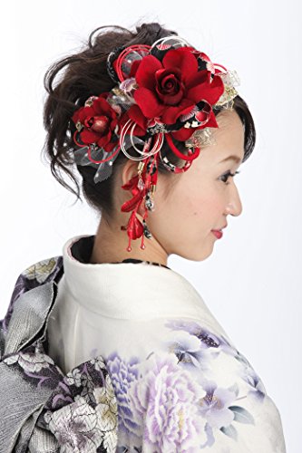 花髪飾り かんざし 1862r 赤レッド[ 成人式 振袖 卒業式 袴 着物 和装 簪 髪型]