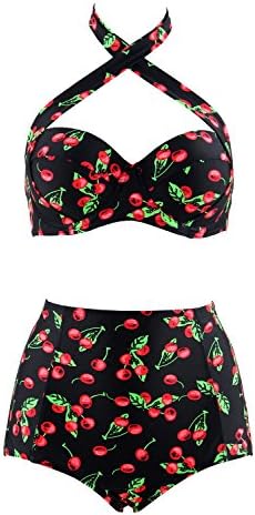 50s Retro Vintage Floral Print White Polka One Piece Swimwear Monokinis(FBA) (XXXL(US12-14), black cherry)