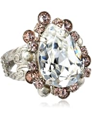Sorrelli "Crystal Rose" Rhinestone Encrusted Teardrop Silvertone Adjustable Ring