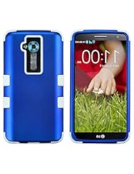 Wireless: myLife Shimmery Blue/White {Two-Way Shield Design} 3 Piece Neo Hybrid Case for the for the LG G2 Smartphone (External Rubberized Snap On Hard Safe Shell Piece + Internal Soft Silicone Flexible Bumper Gel) - myLife Brand Products