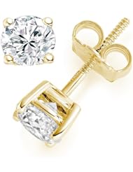0.56 Carat F/VS1 Round Brilliant Certified Diamond Solitaire Stud Earrings in 18k Yellow Gold