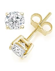 0.56 Carat E/VVS2 Round Brilliant Certified Diamond Solitaire Stud Earrings in 18k Yellow Gold