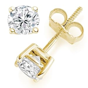 1/2 Carat E/VVS1 Round Brilliant Certified Diamond Solitaire Stud Earrings in 18k Yellow Gold