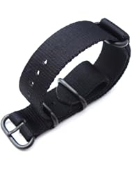 MiLTAT 21mm 3 Ring Zulu military watch strap ballistic nylon Extra Thick - Black & PVD Hardware