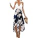 Women Floral Halter Backless Boho Slit Front Beach Maxi Sundress